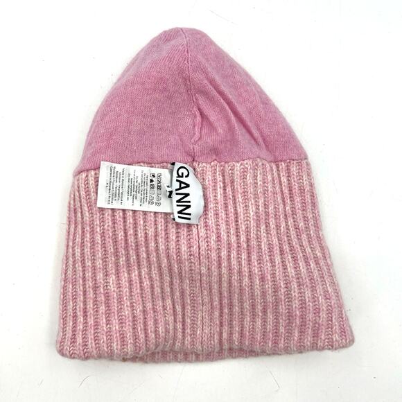 Ganni Pink Oversized Wool Rib Knit Beanie Hat - Picture 5 of 10